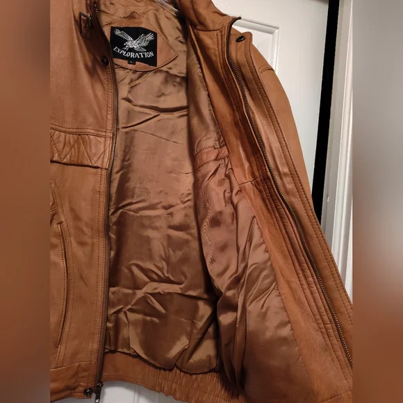 Genuine Brown Leather Jacket by Exploration - Picture 8 of 16